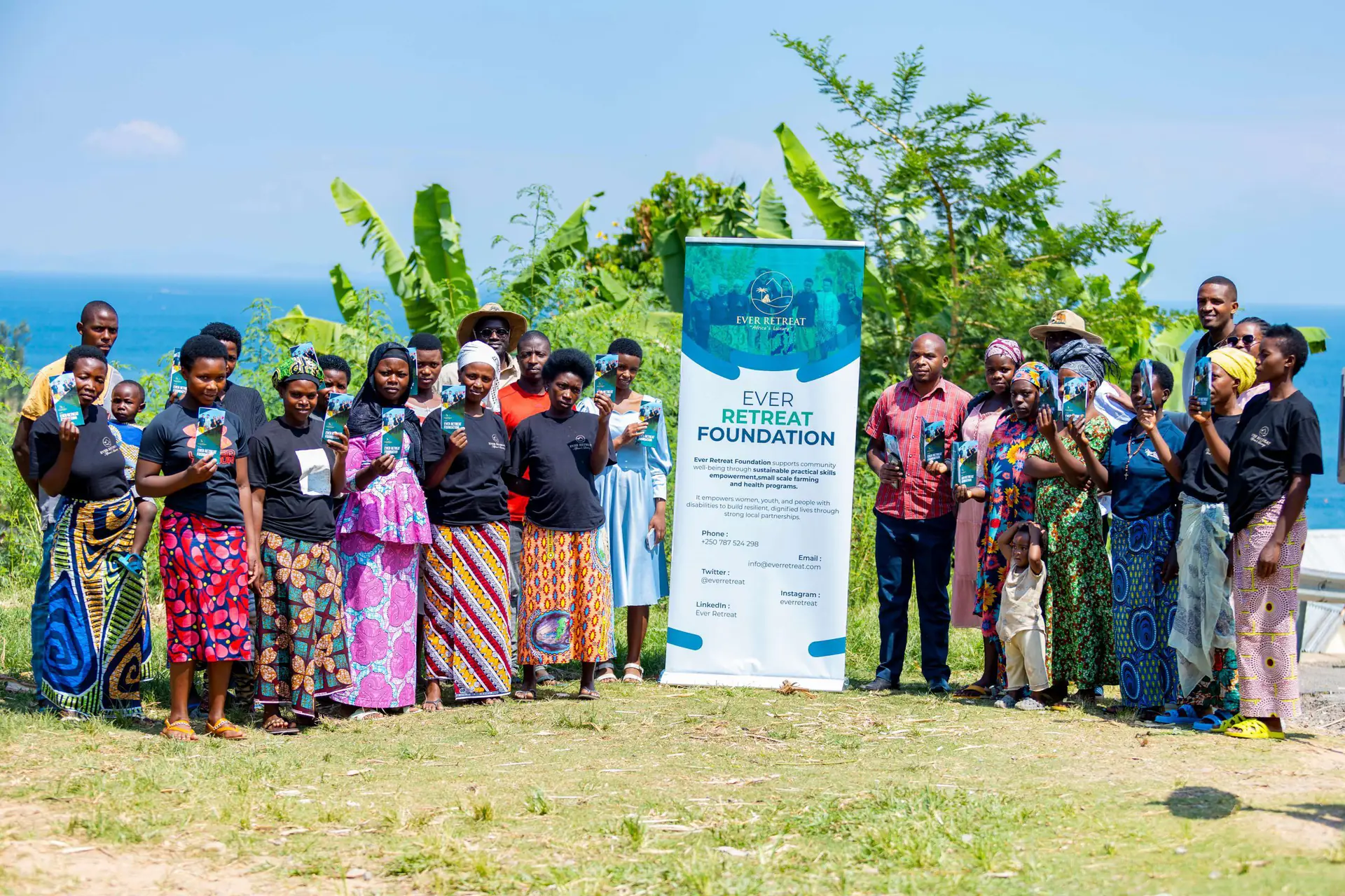 Program participants gathered by the lake
