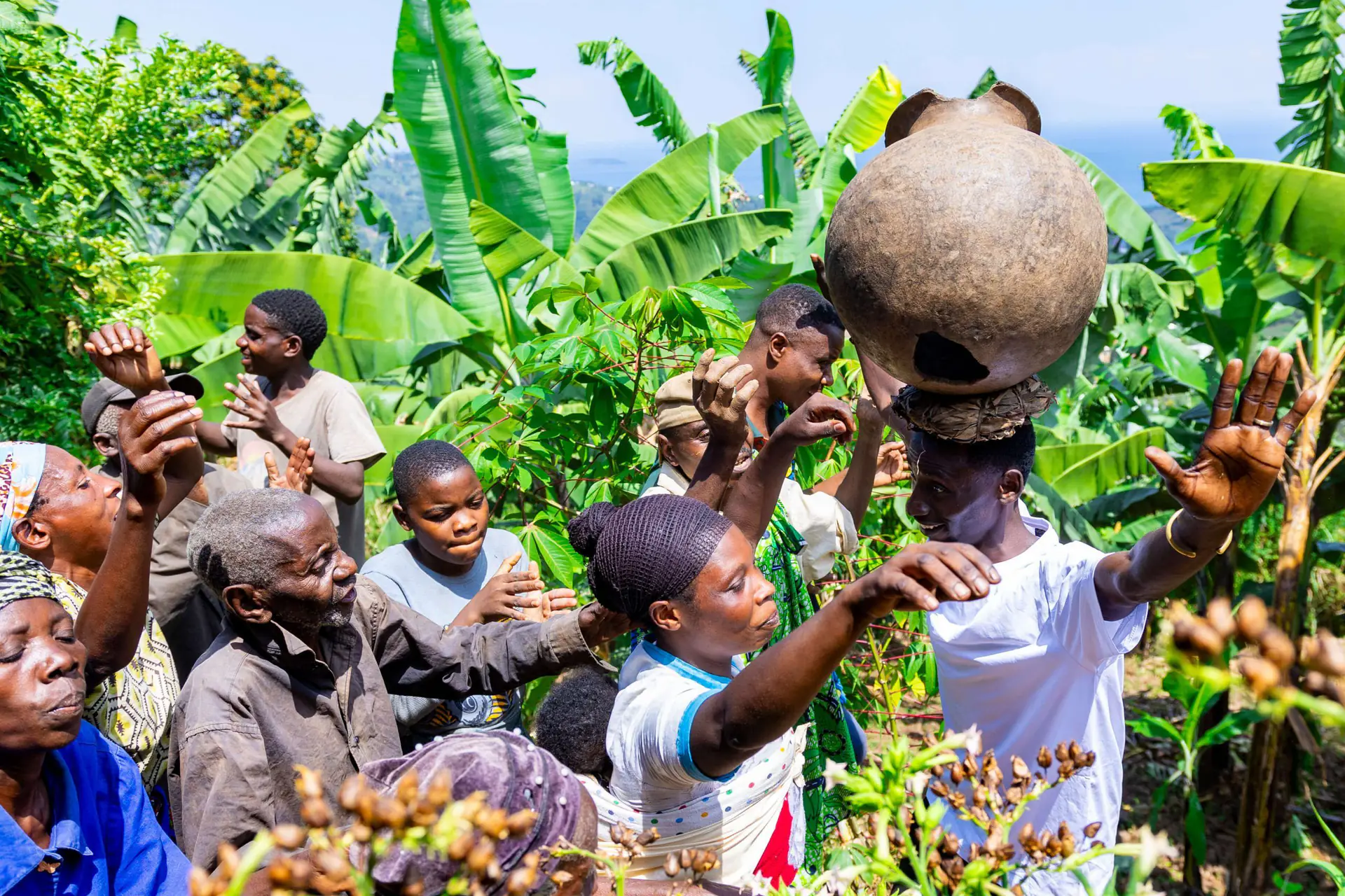 Community members celebrating a harvest together