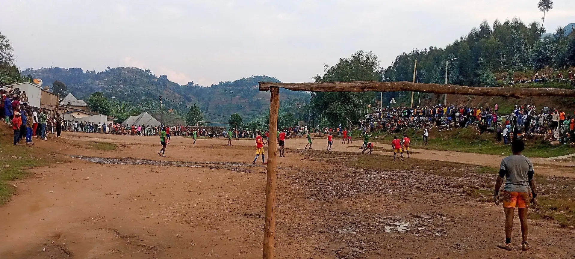 Players competing in front of the goal during the tournament
